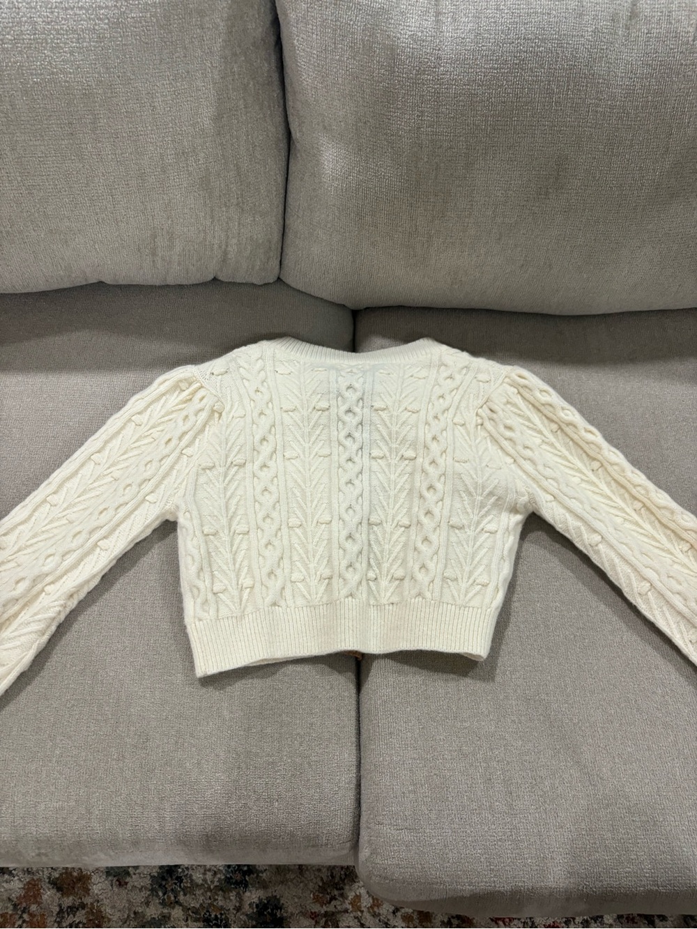 Storia Cream Cable-Knit Cropped Cardigan with Brown Ribbon Ties - Picture 5 of 5